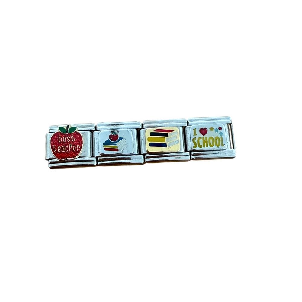NWT Y2K 4x9mm Books/School/Teacher Related Silver Stainless Steel Italian Charms